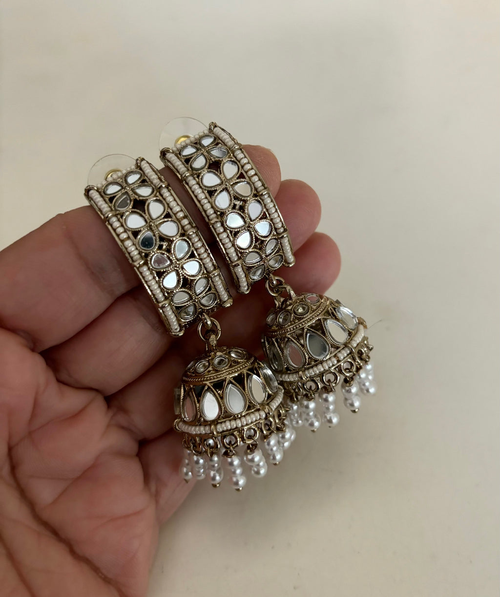 Eva pearl Mirror jhumka  image 1