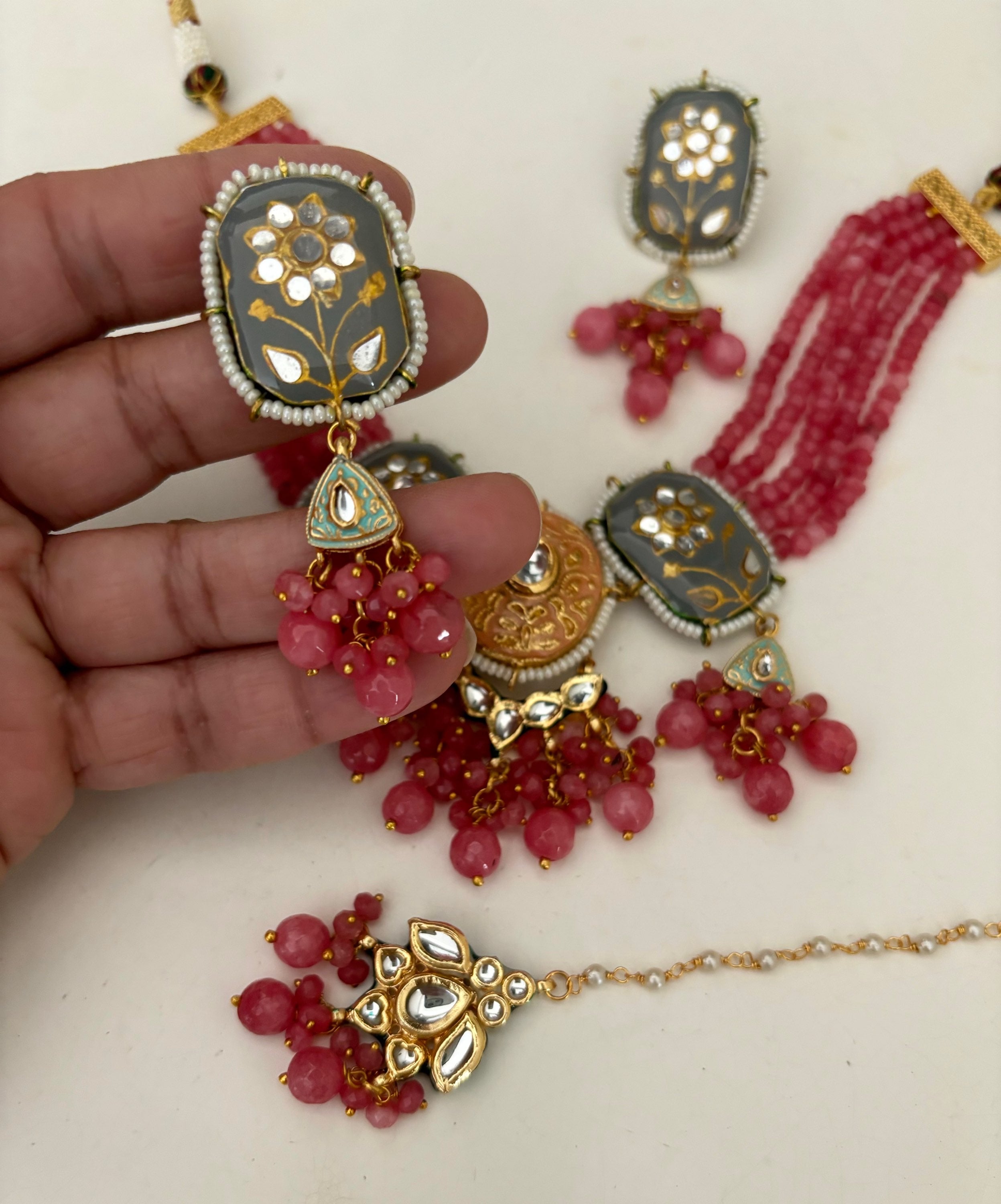 Kundan dark pink/grey  image 1