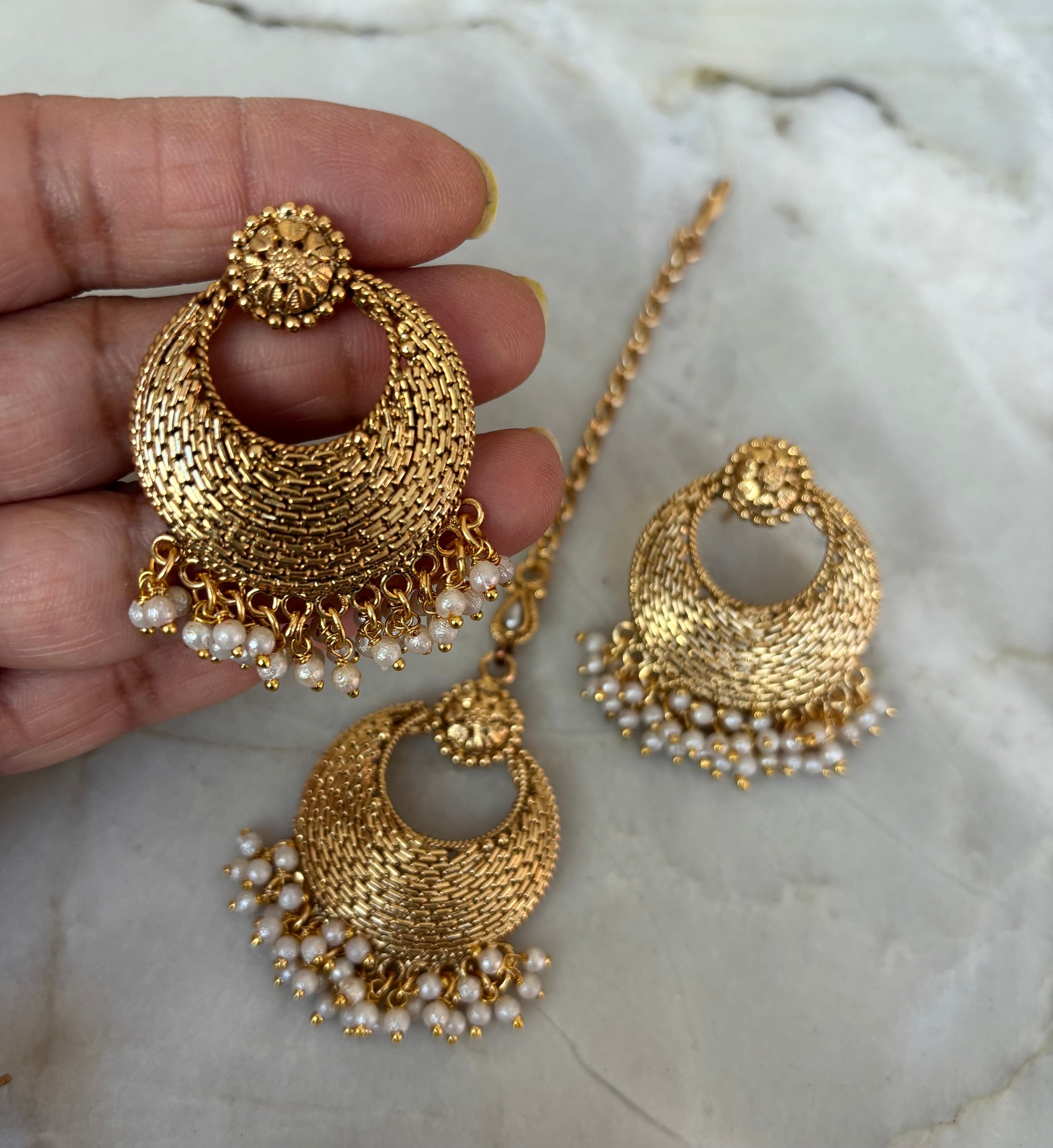 Vintage gold tikli/earring set  image 2