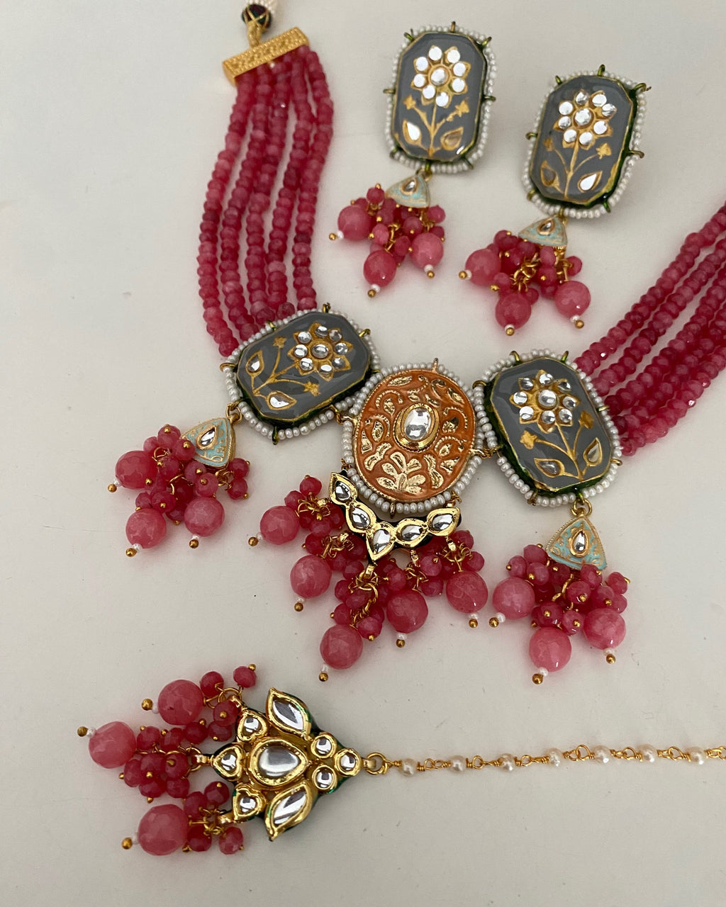 Dark pink grey/orange kundan  image 2
