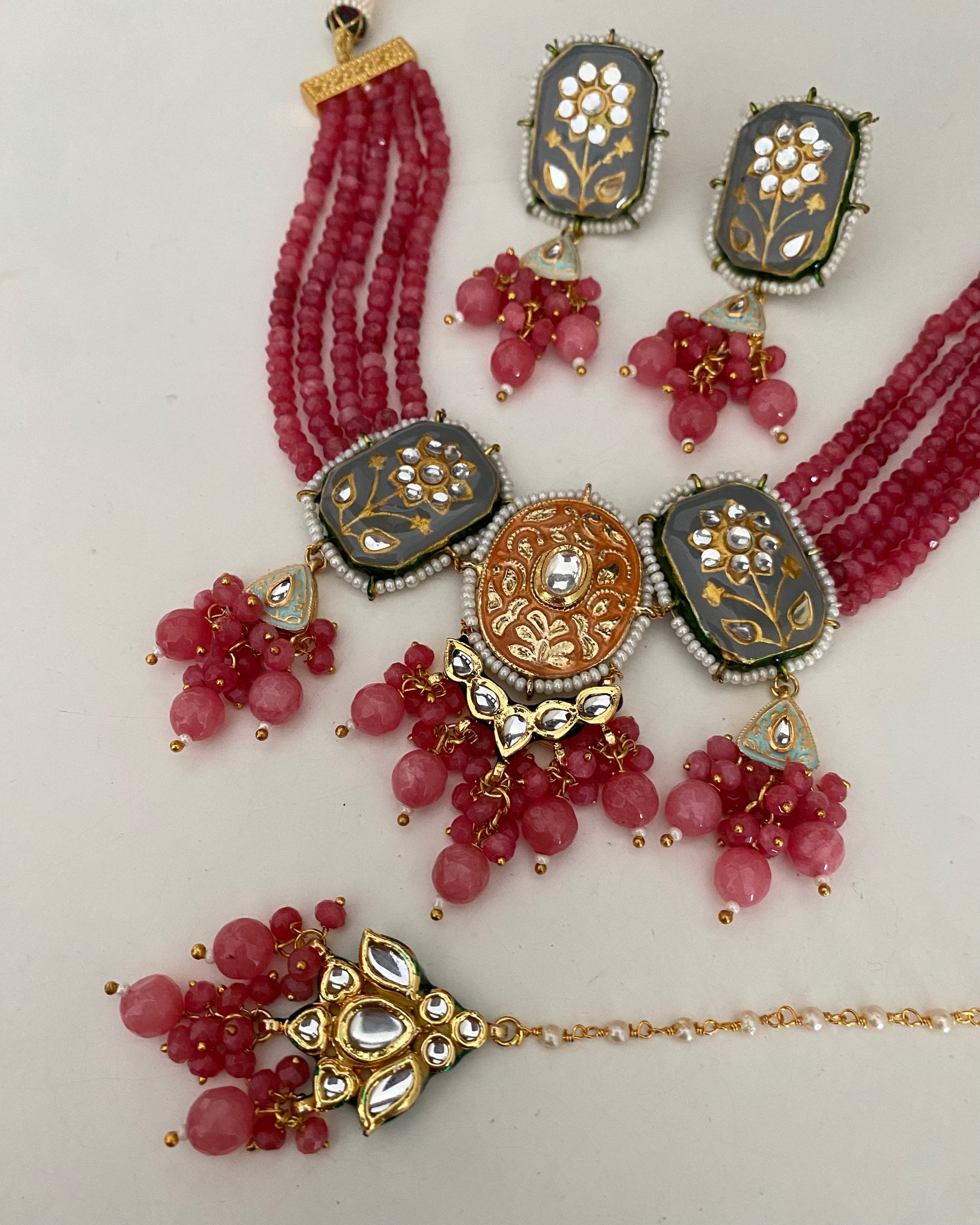 Dark pink grey/orange kundan  image 2