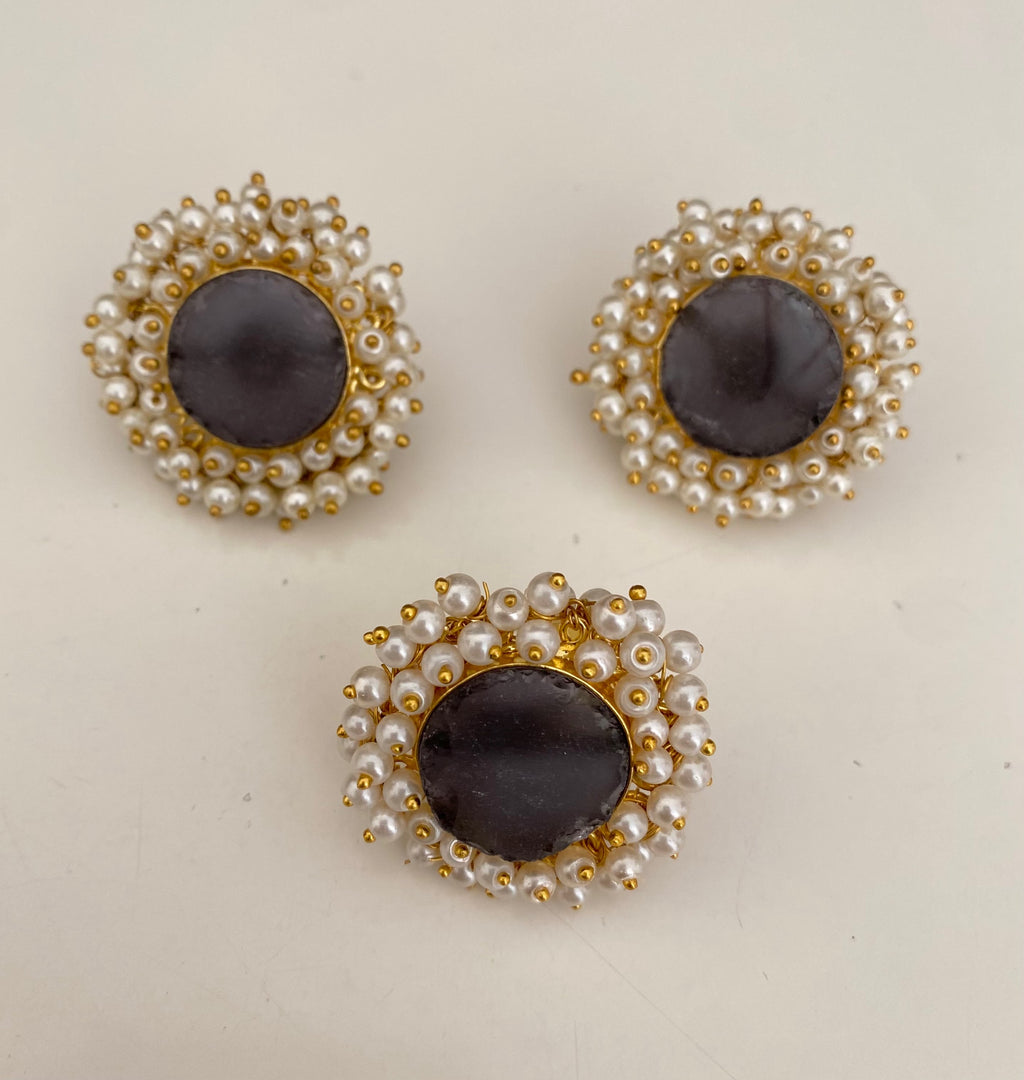 Raw stone earring and ring  image 1
