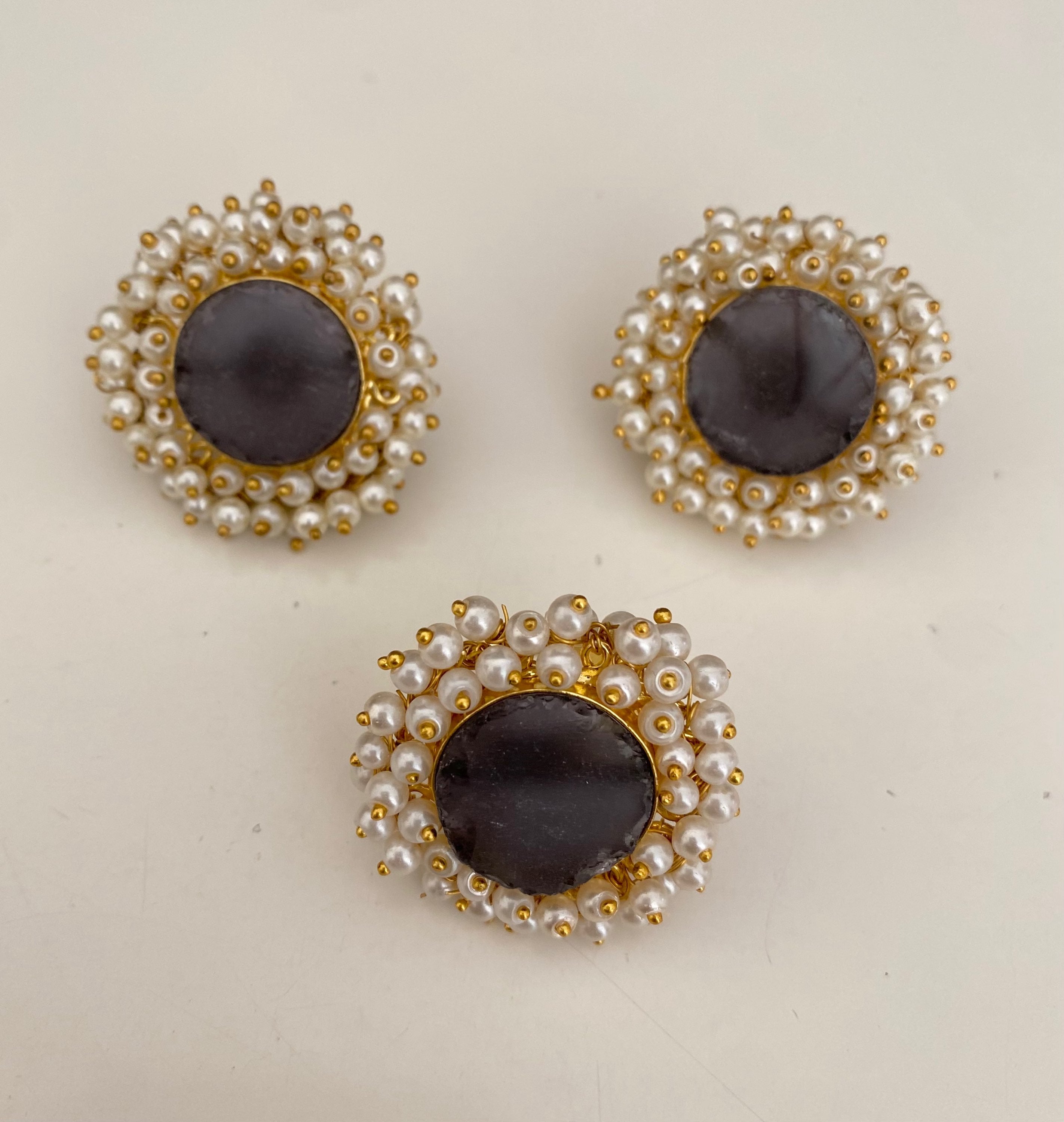 Raw stone earring and ring  image 1