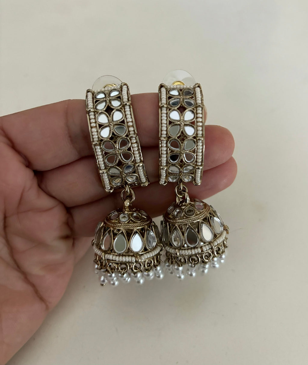 Eva pearl Mirror jhumka  image 0