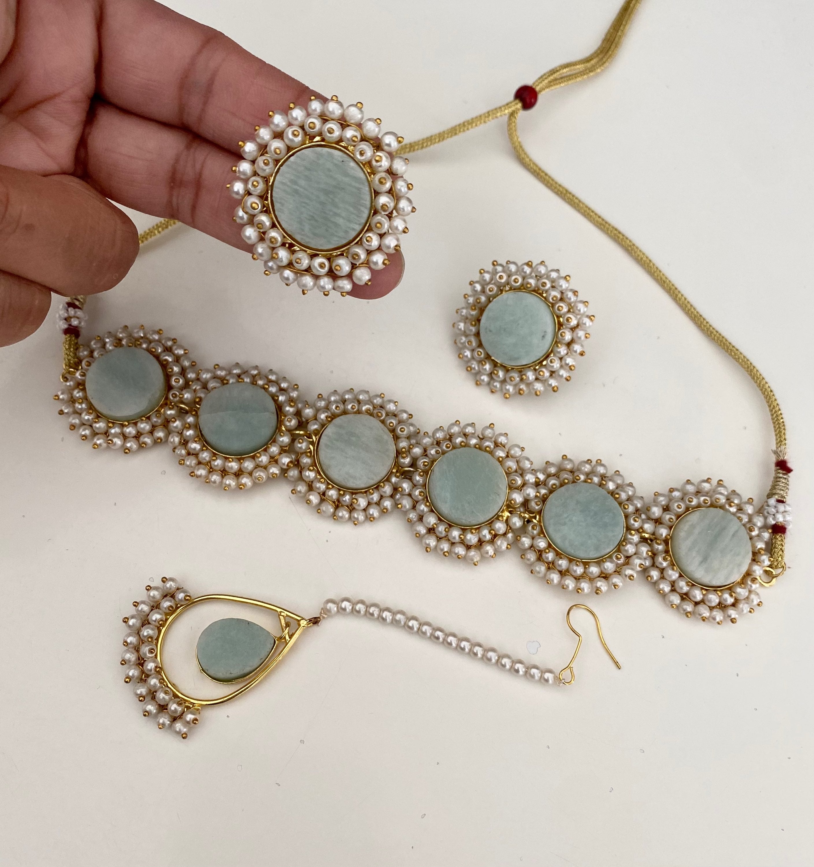Raw stone pearl trim (light blue) image 0