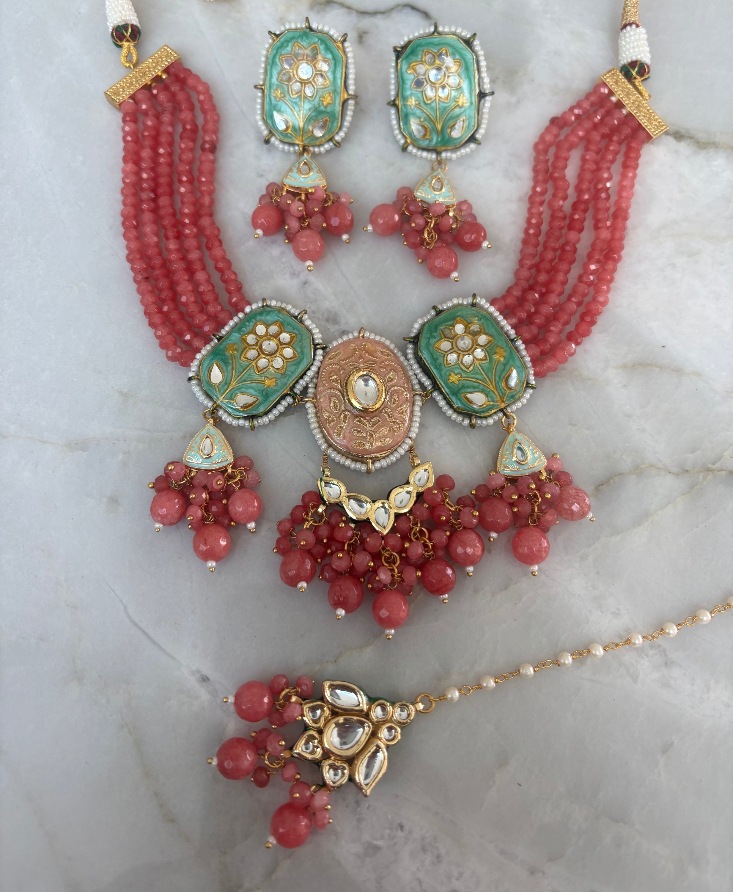 Kundan deep pink/ mint image 0