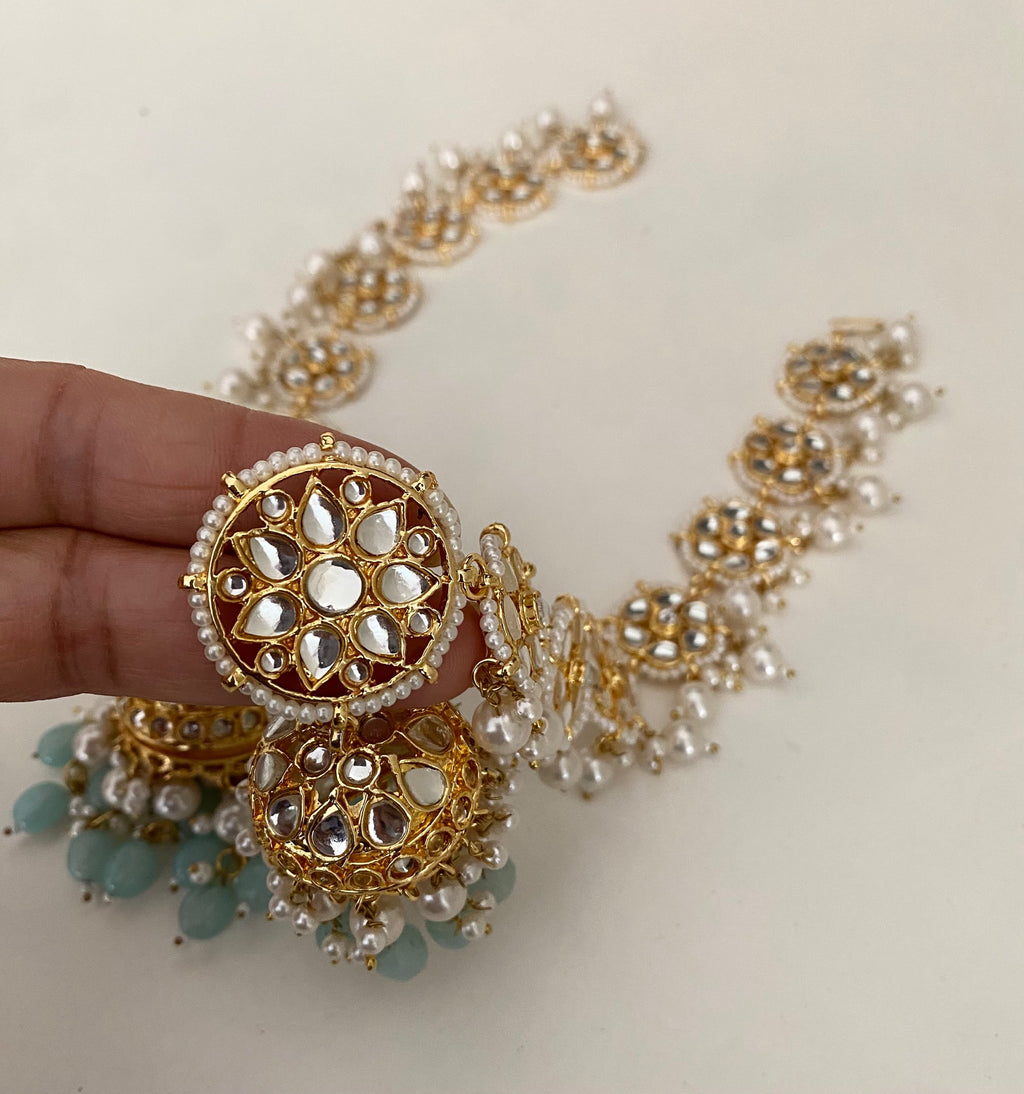 Jamuna jhumka with earring chain /tikli  image 2