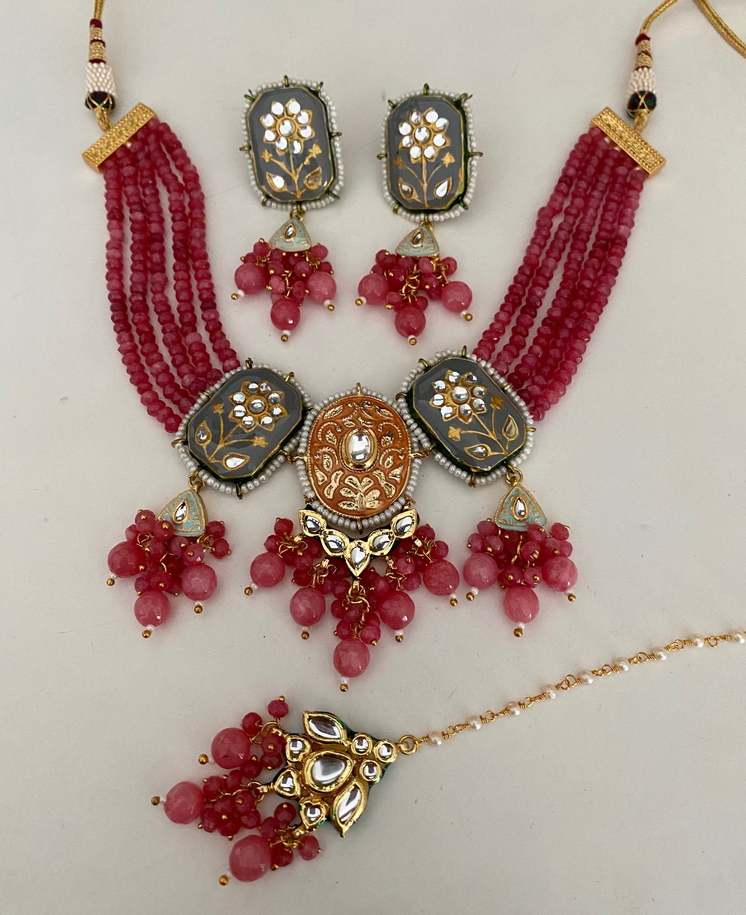 Dark pink grey/orange kundan  image 0