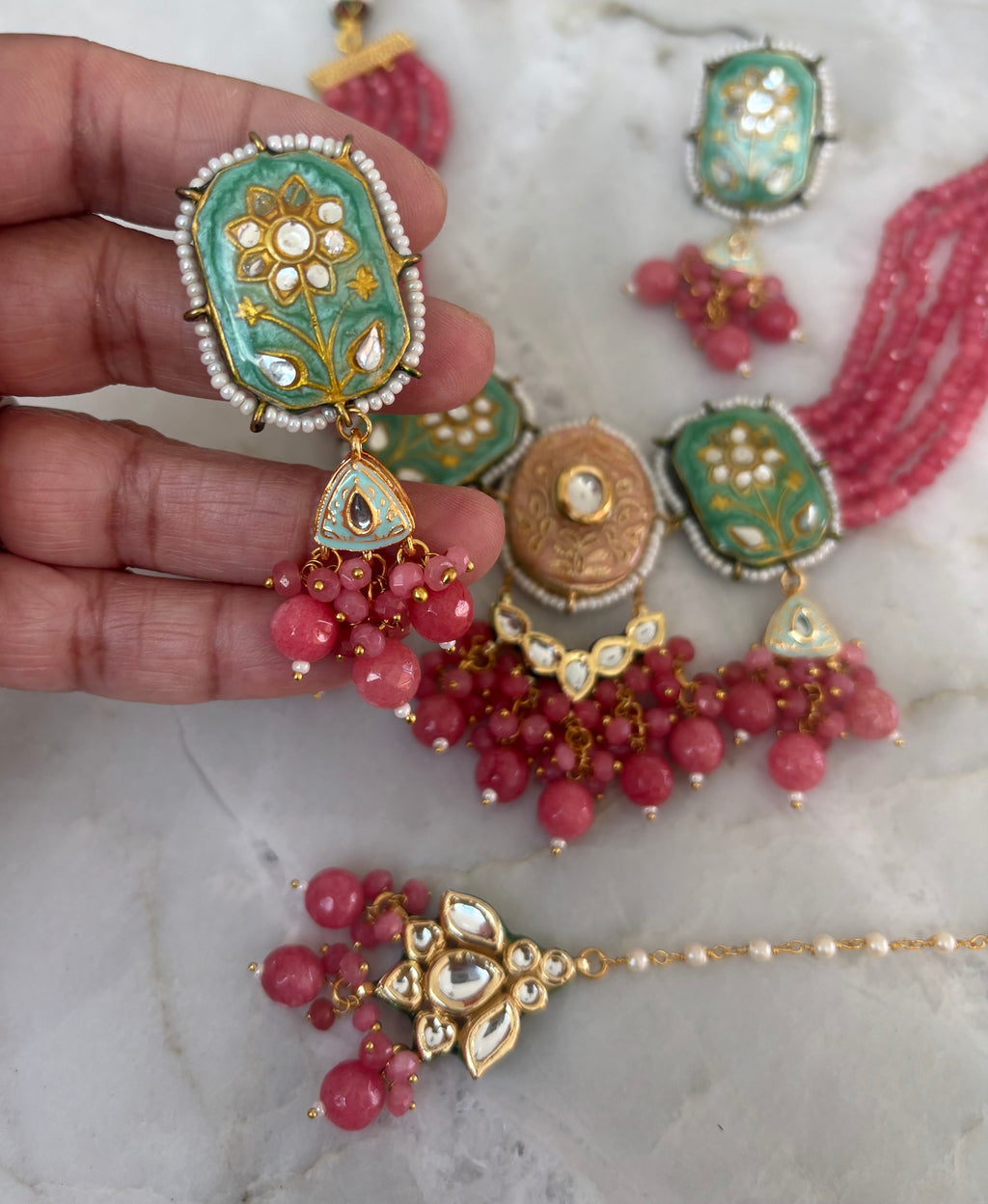 Kundan deep pink/ mint image 1
