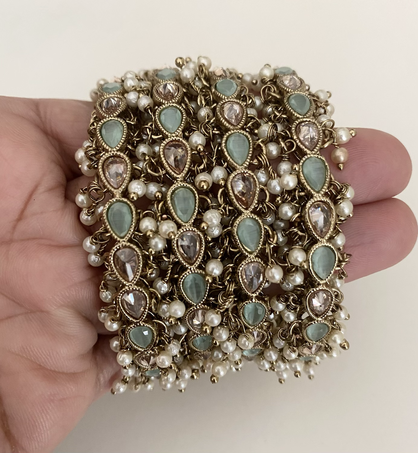 Tear drop pearl trim (light minty blue) image 0
