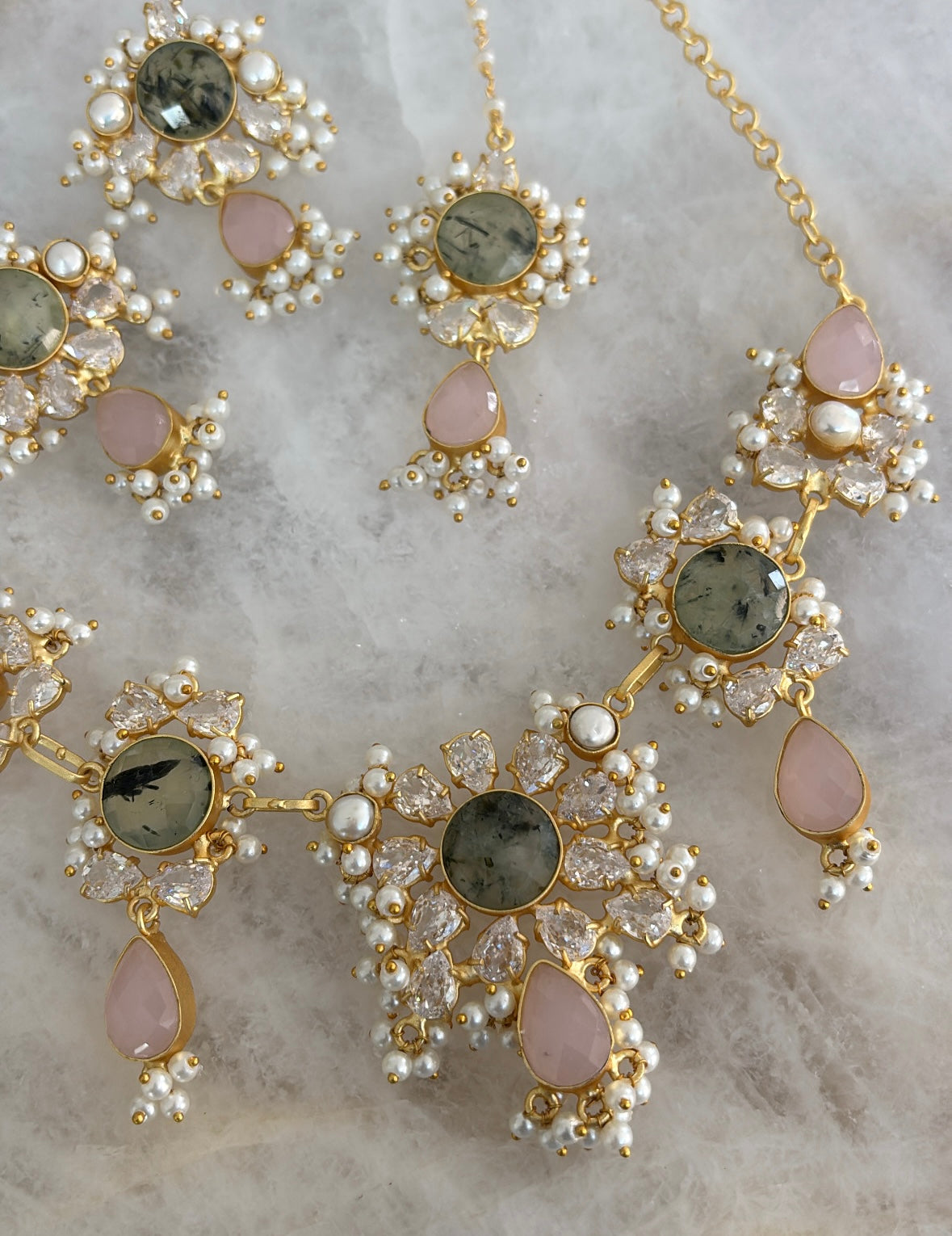 Precious Prehnite/rose quartz's