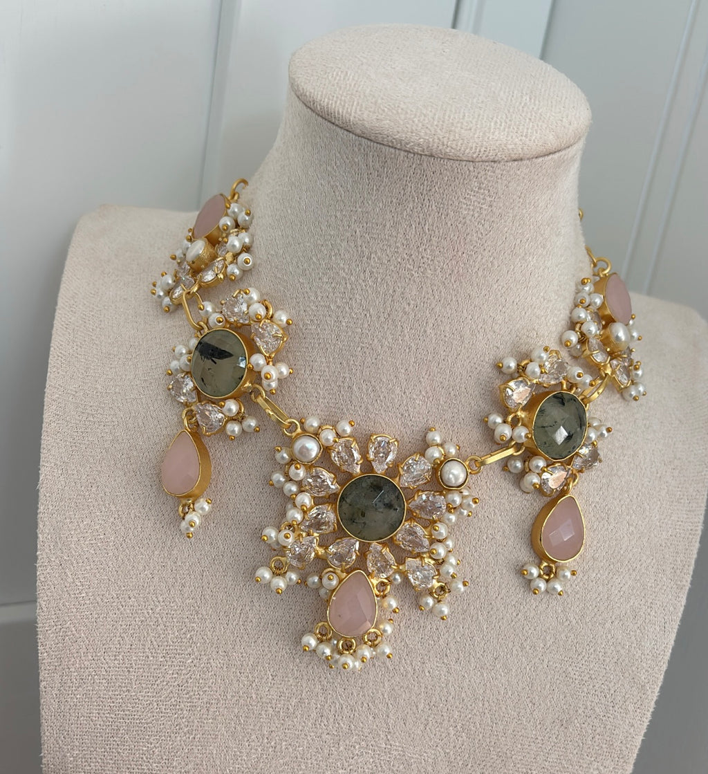 Precious Prehnite/rose quartz's