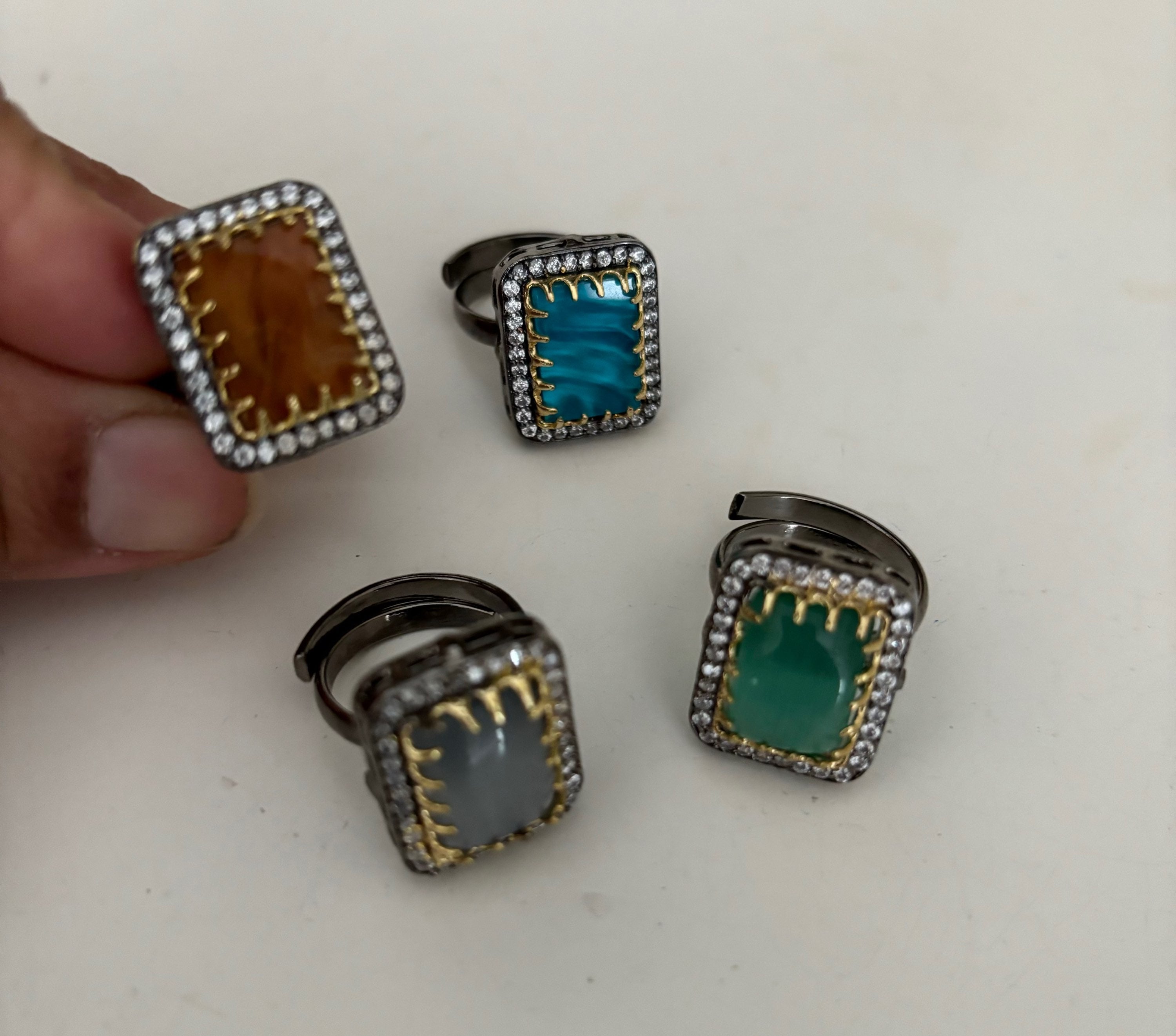 Stonework size adjustable finger ring  image 1