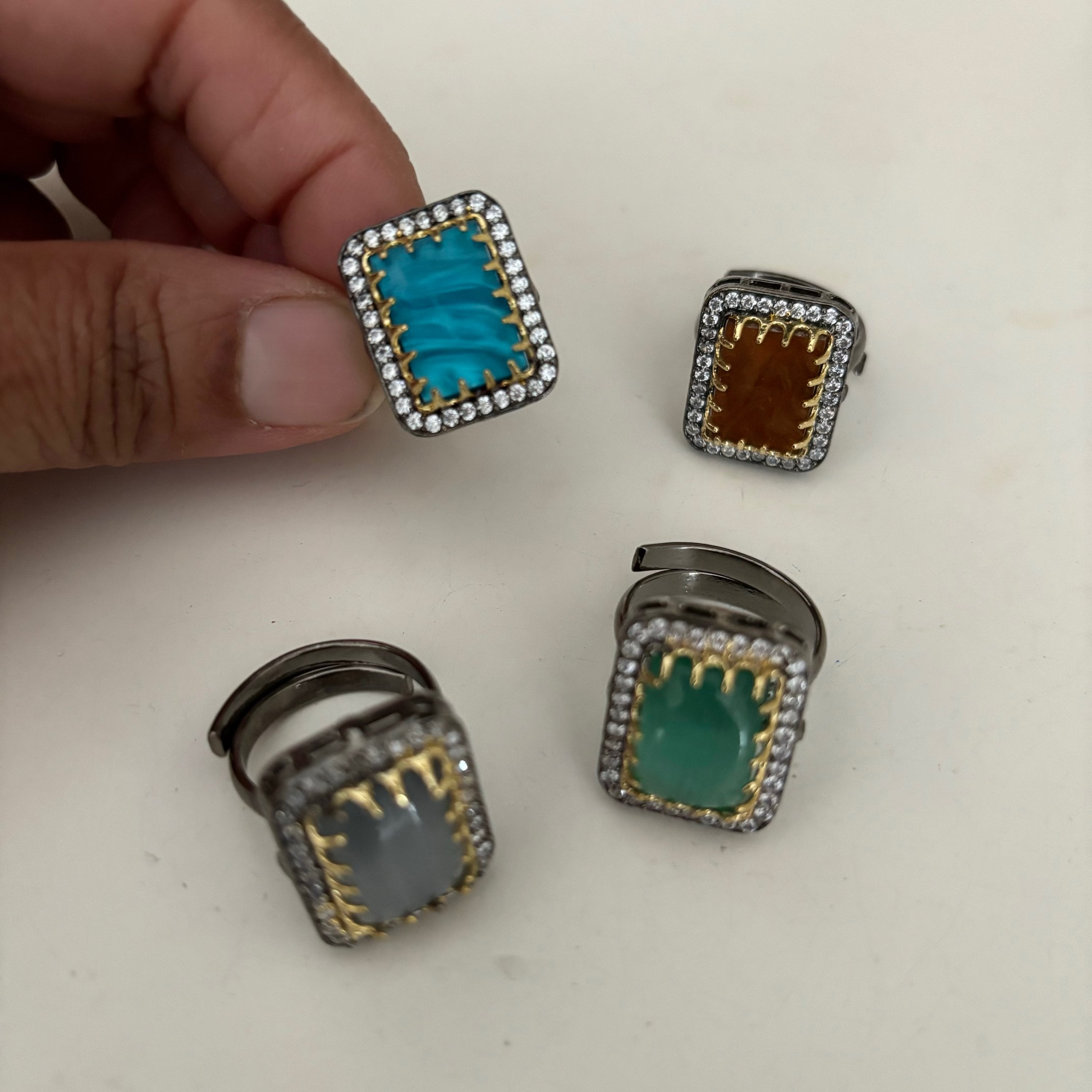 Stonework size adjustable finger ring  image 2