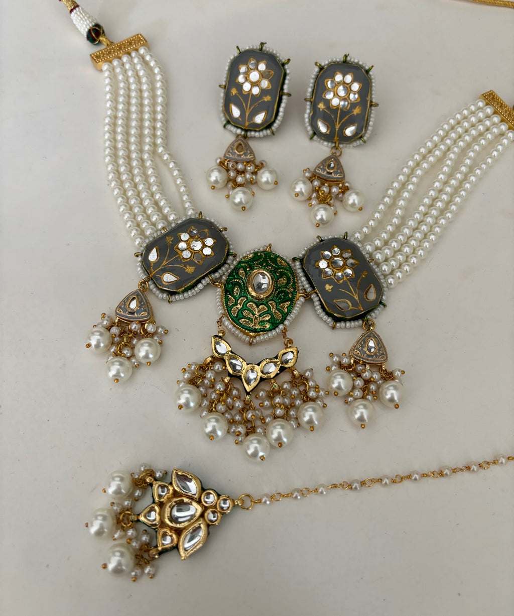 Kundan pearl (green/grey) image 2