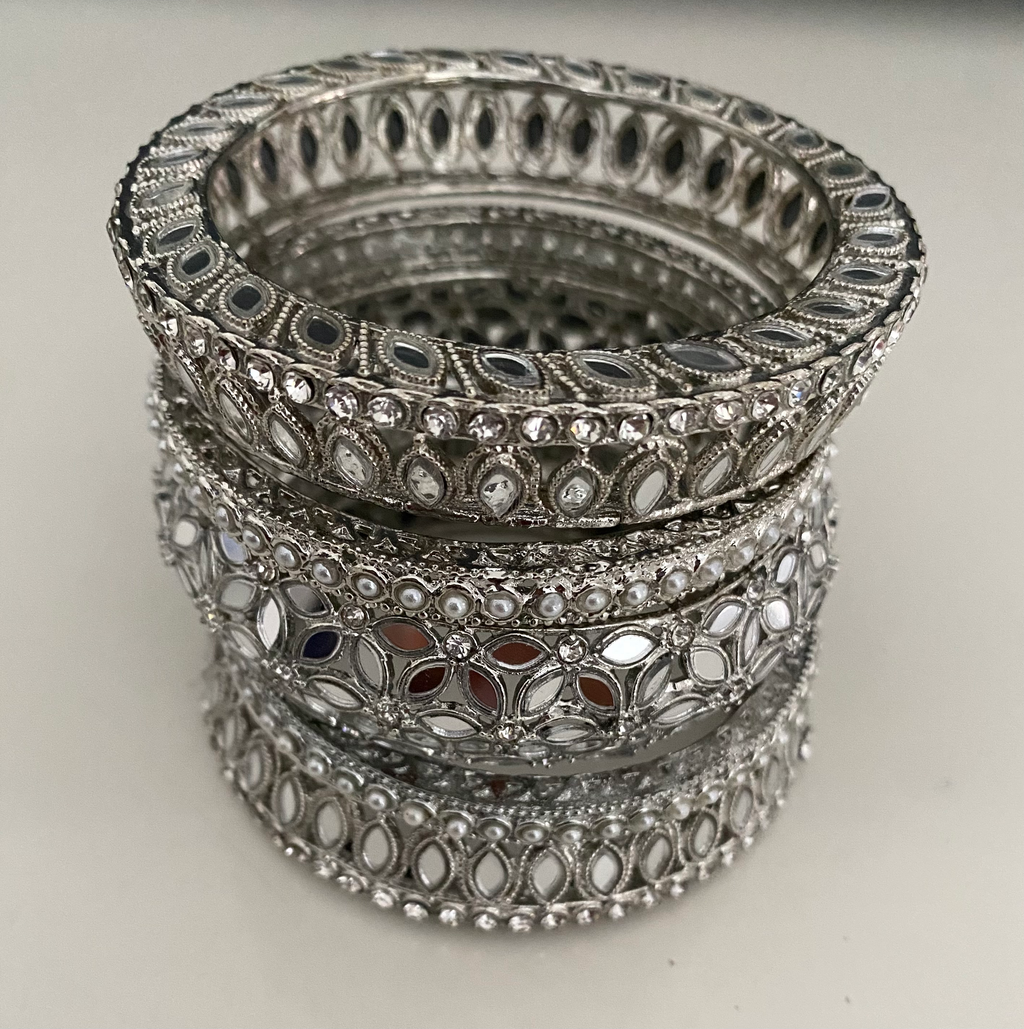 Flower mirror kangan set of 5 (silver)  image 2