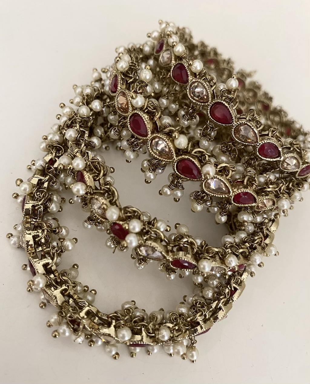 Tear drop pearl trim (maroon/ dark red) image 2