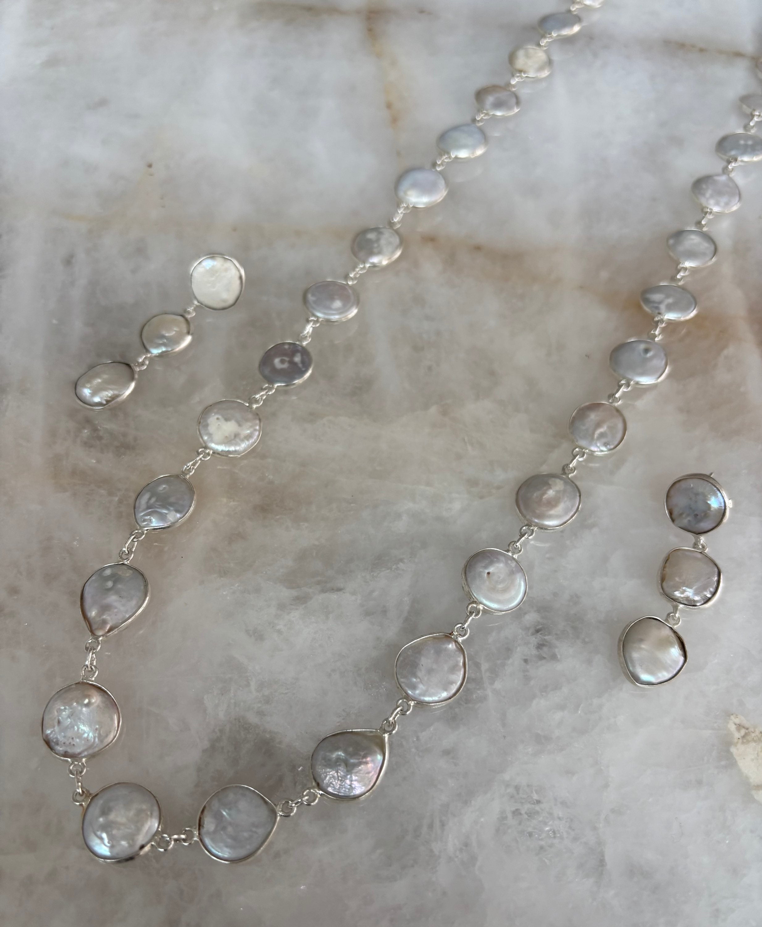 Mother of pearl long mala (silver base) image 4