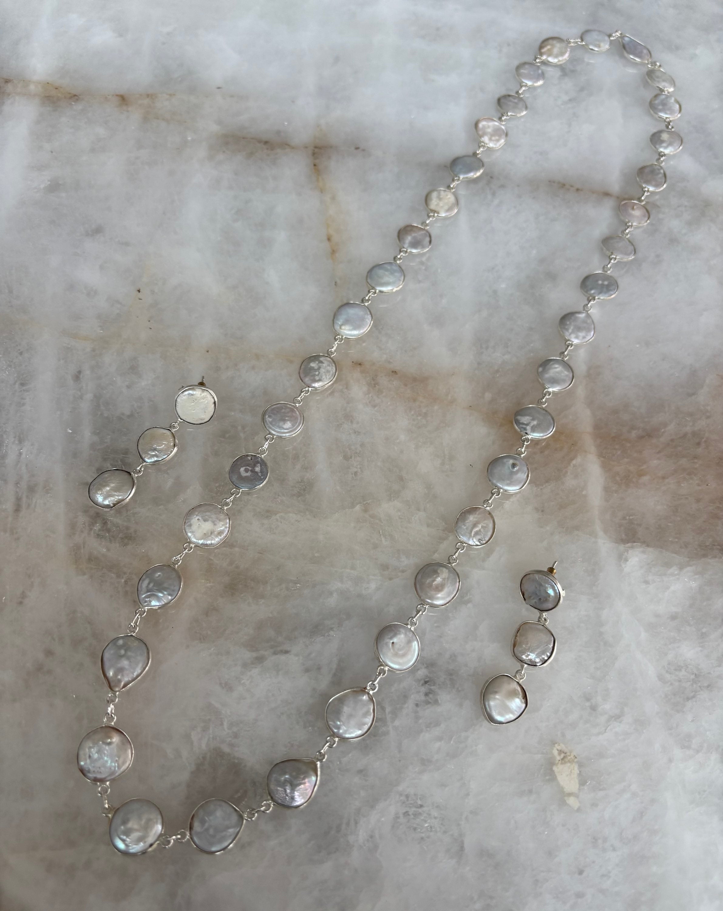 Mother of pearl long mala (silver base) image 2