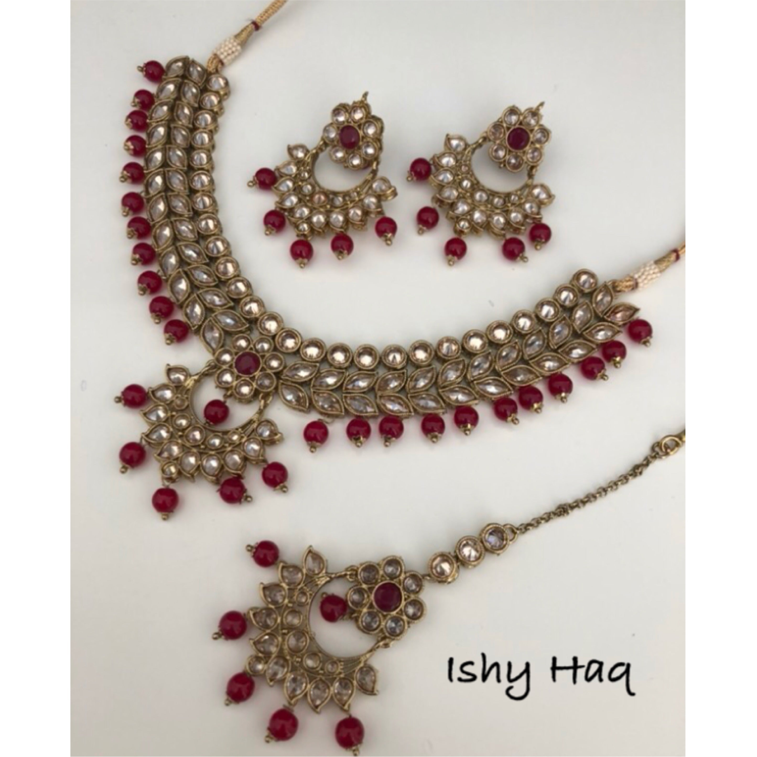 Antique Gold Set with Plum Bead Drops image 0