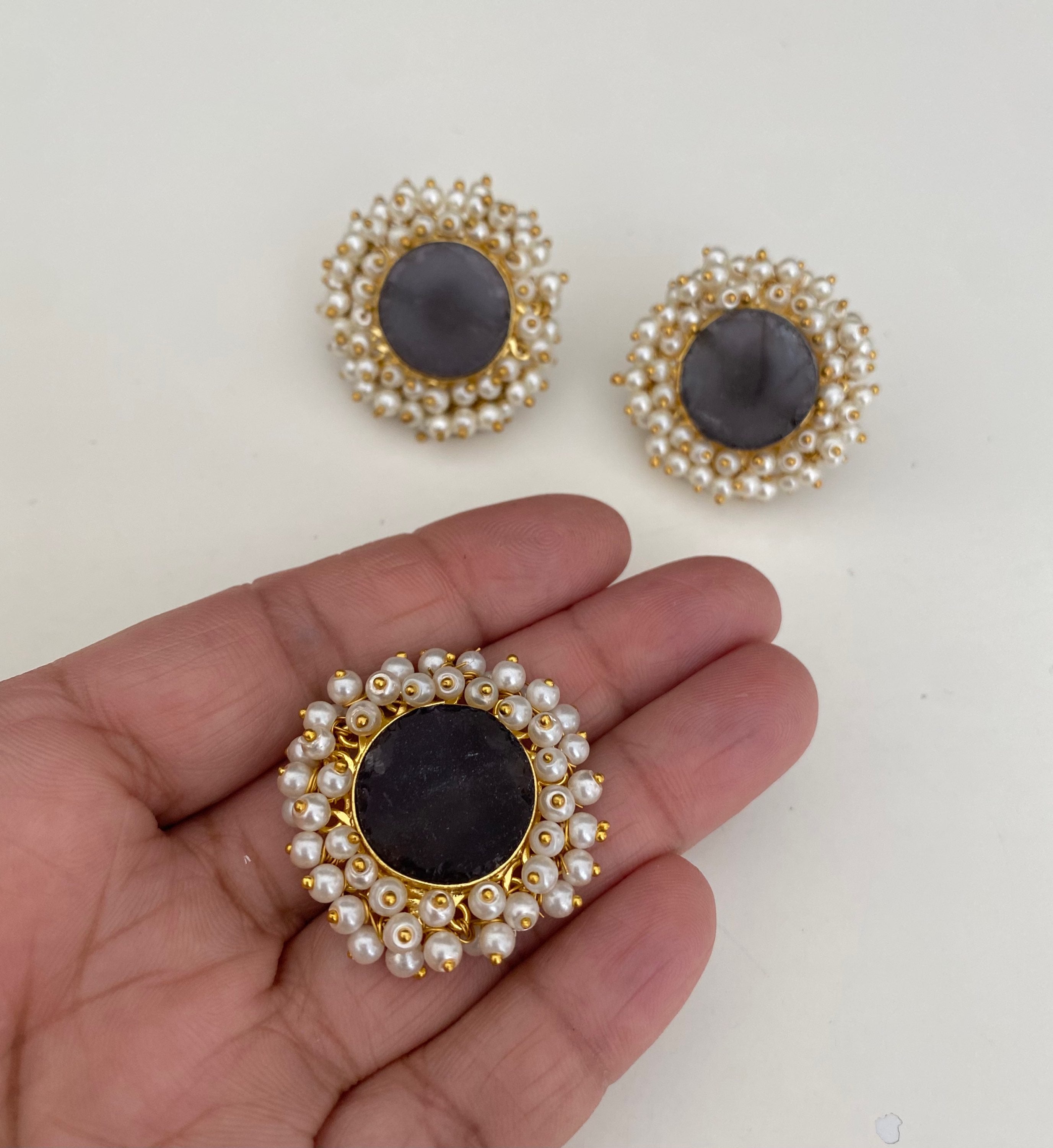 Raw stone earring and ring  image 2